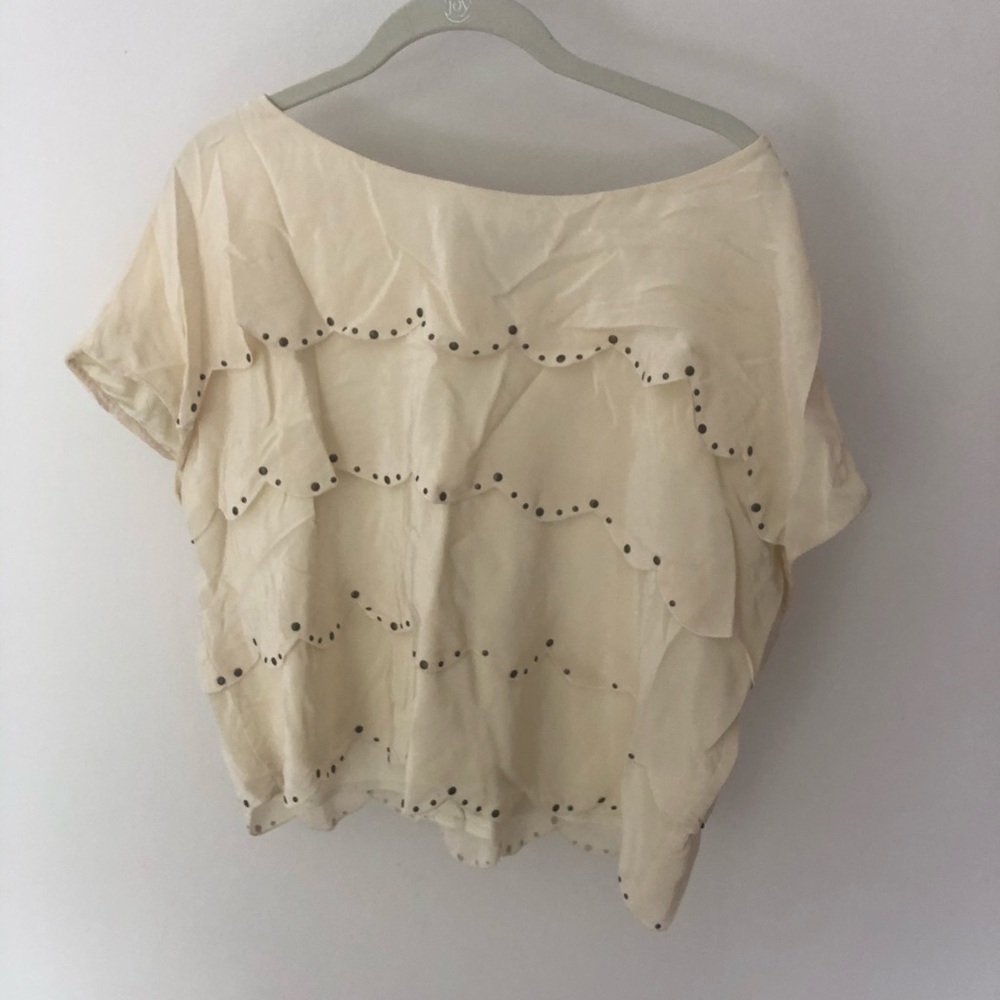 BCBG cream and studded scalloped blouse